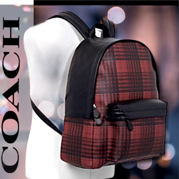 Coach Handbags - NWT Coach Charles Twill Plaid Red Black Backpack